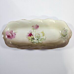 Vintage Mignon ZS and Co Bavaria Porcelain Rose Pattern Oval Celery Serving Dish
